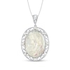 Thumbnail Image 1 of Oval Mother-of-Pearl Cameo and Freshwater Cultured Pearl Filigree Frame Pendant in Sterling Silver