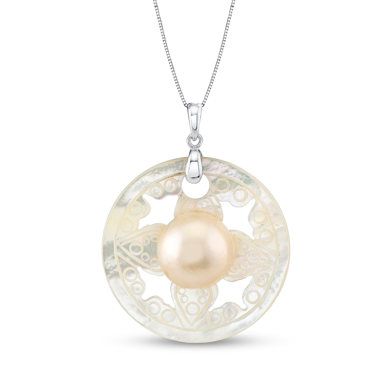 Mother-of-Pearl and Cultured Mabe Pearl Sand Dollar Pendant in Sterling Silver
