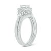 Thumbnail Image 2 of Emerald-Cut White Lab-Created Sapphire and 3/8 CT. T.W. Diamond Frame Floral Bridal Set in 10K White Gold