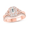 Thumbnail Image 1 of Emerald-Cut White Lab-Created Sapphire and 3/8 CT. T.W. Diamond Frame Floral Bridal Set in 10K Rose Gold