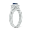 Thumbnail Image 1 of Emerald-Cut Blue Lab-Created Sapphire and 3/8 CT. T.W. Diamond Frame Floral Bridal Set in 10K White Gold