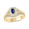 Thumbnail Image 1 of Emerald-Cut Blue Lab-Created Sapphire and 3/8 CT. T.W. Diamond Frame Floral Bridal Set in 10K Gold