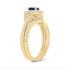 Thumbnail Image 2 of Emerald-Cut Blue Lab-Created Sapphire and 3/8 CT. T.W. Diamond Frame Floral Bridal Set in 10K Gold