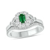 Thumbnail Image 1 of Emerald-Cut Lab-Created Emerald and 3/8 CT. T.W. Diamond Frame Floral Bridal Set in 10K White Gold