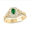 Thumbnail Image 1 of Emerald-Cut Lab-Created Emerald and 3/8 CT. T.W. Diamond Frame Floral Bridal Set in 10K Gold