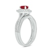 Thumbnail Image 2 of Pear-Shaped Lab-Created Ruby and 1/2 CT. T.W. Diamond Frame Split Shank Bridal Set in 10K White Gold