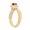 Thumbnail Image 2 of Pear-Shaped Lab-Created Ruby and 1/2 CT. T.W. Diamond Frame Split Shank Bridal Set in 10K Gold