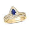 Thumbnail Image 1 of Pear-Shaped Blue Lab-Created Sapphire and 1/2 CT. T.W. Diamond Frame Split Shank Bridal Set in 10K Gold