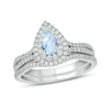 Thumbnail Image 1 of Pear-Shaped Aquamarine and 1/2 CT. T.W. Diamond Frame Split Shank Bridal Set in 10K White Gold