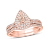 Thumbnail Image 1 of Pear-Shaped Morganite and 1/2 CT. T.W. Diamond Frame Split Shank Bridal Set in 10K Rose Gold