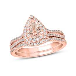 Pear-Shaped Morganite and 1/2 CT. T.W. Diamond Frame Split Shank Bridal Set in 10K Rose Gold