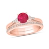 Thumbnail Image 1 of 6.0mm Lab-Created Ruby and 1/5 CT. T.W. Diamond Tri-Sides Bridal Set in 10K Rose Gold