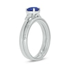 Thumbnail Image 2 of 6.0mm Blue Lab-Created Sapphire and 1/5 CT. T.W. Diamond Tri-Sides Bridal Set in 10K White Gold