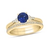 Thumbnail Image 1 of 6.0mm Blue Lab-Created Sapphire and 1/5 CT. T.W. Diamond Tri-Sides Bridal Set in 10K Gold