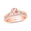 Thumbnail Image 0 of 6.0mm Morganite and 1/5 CT. T.W. Diamond Tri-Sides Bridal Set in 10K Rose Gold