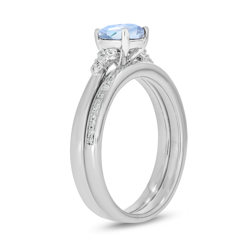 Main Image 2 of 6.0mm Aquamarine and 1/5 CT. T.W. Diamond Tri-Sides Bridal Set in 10K White Gold