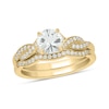 Thumbnail Image 1 of 6.0mm White Lab-Created Sapphire and 1/5 CT. T.W. Diamond Braid Vintage-Style Bridal Set in 10K Gold