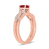 Thumbnail Image 1 of 6.0mm Lab-Created Ruby and 1/5 CT. T.W. Diamond Braid Vintage-Style Bridal Set in 10K Rose Gold