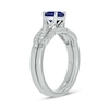 Thumbnail Image 2 of 6.0mm Blue Lab-Created Sapphire and 1/5 CT. T.W. Diamond Braid Vintage-Style Bridal Set in 10K White Gold