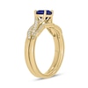 Thumbnail Image 1 of 6.0mm Blue Lab-Created Sapphire and 1/5 CT. T.W. Diamond Braid Vintage-Style Bridal Set in 10K Gold