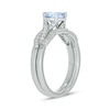 Thumbnail Image 2 of 6.0mm Aquamarine and 1/5 CT. T.W. Diamond Braid Vintage-Style Bridal Set in 10K White Gold