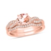 Thumbnail Image 0 of 6.0mm Morganite and 1/5 CT. T.W. Diamond Braid Vintage-Style Bridal Set in 10K Rose Gold