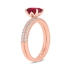 Thumbnail Image 1 of Emerald-Cut Lab-Created Ruby and 1/3 CT. T.W. Diamond Bridal Set in 10K Rose Gold