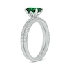 Thumbnail Image 2 of Emerald-Cut Lab-Created Emerald and 1/3 CT. T.W. Diamond Bridal Set in 10K White Gold