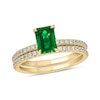 Thumbnail Image 1 of Emerald-Cut Lab-Created Emerald and 1/3 CT. T.W. Diamond Bridal Set in 10K Gold