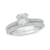 Thumbnail Image 0 of 6.0mm White Lab-Created Sapphire and 1/3 CT. T.W. Diamond Bridal Set in 10K White Gold