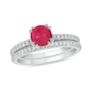 Thumbnail Image 0 of 6.0mm Lab-Created Ruby and 1/3 CT. T.W. Diamond Bridal Set in 10K White Gold