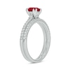 Thumbnail Image 1 of 6.0mm Lab-Created Ruby and 1/3 CT. T.W. Diamond Bridal Set in 10K White Gold