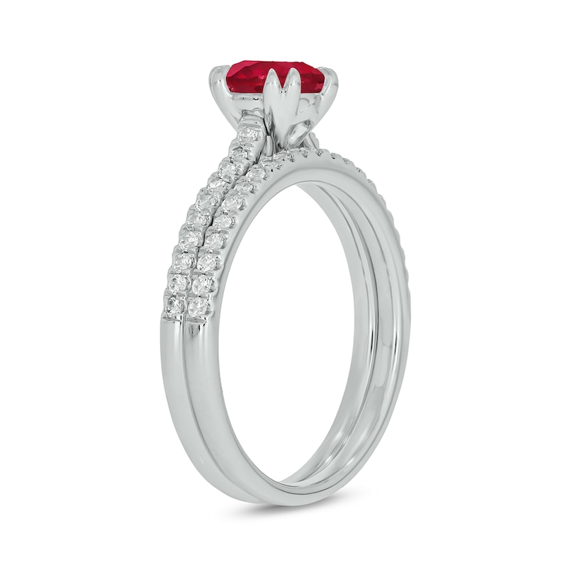 6.0mm Lab-Created Ruby and 1/3 CT. T.W. Diamond Bridal Set in 10K White Gold