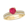 Thumbnail Image 1 of 6.0mm Lab-Created Ruby and 1/3 CT. T.W. Diamond Bridal Set in 10K Gold