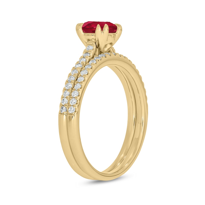 Main Image 2 of 6.0mm Lab-Created Ruby and 1/3 CT. T.W. Diamond Bridal Set in 10K Gold