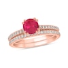 Thumbnail Image 1 of 6.0mm Lab-Created Ruby and 1/3 CT. T.W. Diamond Bridal Set in 10K Rose Gold