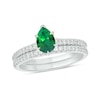 Thumbnail Image 1 of Pear-Shaped Lab-Created Emerald and 1/3 CT. T.W. Diamond Bridal Set in 10K White Gold