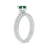 Thumbnail Image 2 of Pear-Shaped Lab-Created Emerald and 1/3 CT. T.W. Diamond Bridal Set in 10K White Gold