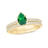 Thumbnail Image 1 of Pear-Shaped Lab-Created Emerald and 1/3 CT. T.W. Diamond Bridal Set in 10K Gold