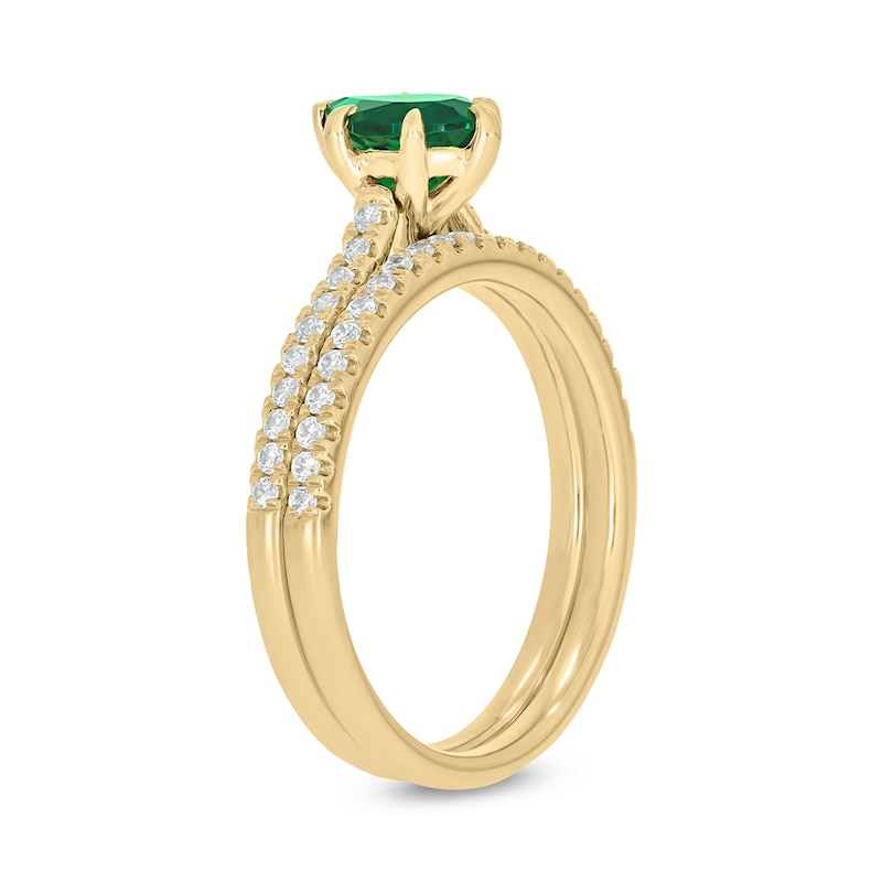 Main Image 2 of Pear-Shaped Lab-Created Emerald and 1/3 CT. T.W. Diamond Bridal Set in 10K Gold