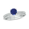 Thumbnail Image 1 of 6.0mm Blue Lab-Created Sapphire and 1/5 CT. T.W. Diamond Band Bridal Set in 10K White Gold