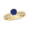 Thumbnail Image 1 of 6.0mm Blue Lab-Created Sapphire and 1/5 CT. T.W. Diamond Band Bridal Set in 10K Gold