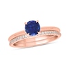 Thumbnail Image 1 of 6.0mm Blue Lab-Created Sapphire and 1/5 CT. T.W. Diamond Band Bridal Set in 10K Rose Gold