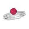 Thumbnail Image 1 of 6.0mm Lab-Created Ruby and 1/5 CT. T.W. Diamond Band Bridal Set in 10K White Gold