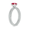 Thumbnail Image 2 of 6.0mm Lab-Created Ruby and 1/5 CT. T.W. Diamond Band Bridal Set in 10K White Gold