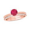 Thumbnail Image 1 of 6.0mm Lab-Created Ruby and 1/5 CT. T.W. Diamond Band Bridal Set in 10K Rose Gold