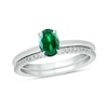 Thumbnail Image 1 of Oval Lab-Created Emerald and 1/5 CT. T.W. Diamond Band Bridal Set in 10K White Gold