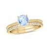 Thumbnail Image 1 of 6.0mm Aquamarine and 1/5 CT. T.W. Diamond Band Bridal Set in 10K Gold