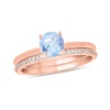 Thumbnail Image 1 of 6.0mm Aquamarine and 1/5 CT. T.W. Diamond Band Bridal Set in 10K Rose Gold