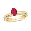 Thumbnail Image 1 of Oval Lab-Created Ruby and 1/5 CT. T.W. Diamond Band Bridal Set in 10K Gold